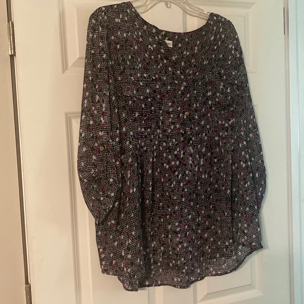 Avenue Women Black/White/Purple Print Blouse Size 18/20